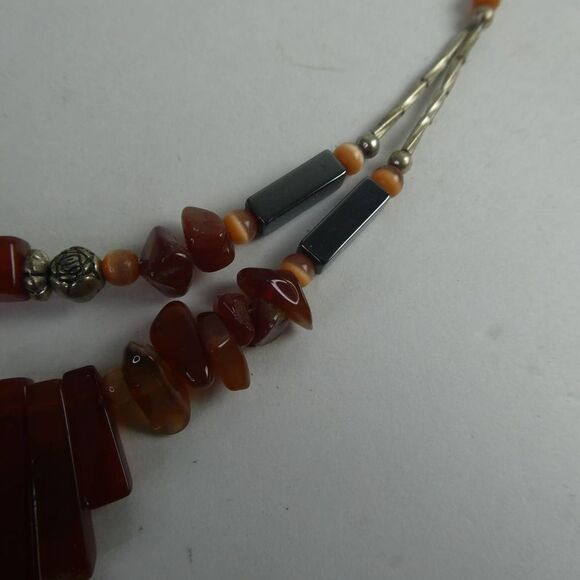 Artisan Handmade Carnelian Genuine Stone Beaded Silver Tone Necklace Boho Red - Picture 4 of 7